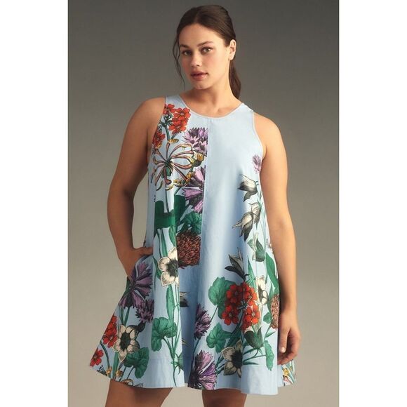 Anthropologie Maeve Keiko Mini Dress Blue Floral Preppy Pockets S NEW - Picture 4 of 7